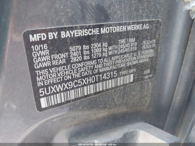 2017 Bmw X3 Xdrive28i მანქანა იყიდება აუქციონზე, vin: 5UXWX9C5XH0T14315, აუქციონის ნომერი: 46100799