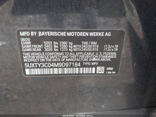 46100802 :رقم المزاد ، 5UXTY3C04M9D97184 vin ، 2021 Bmw X3 Sdrive30i مزاد بيع