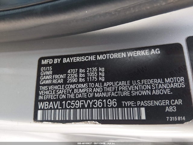 Aukcja sprzedaży 2015 Bmw X1 Xdrive28i, vin: WBAVL1C59FVY36196, numer aukcji: 46100827
