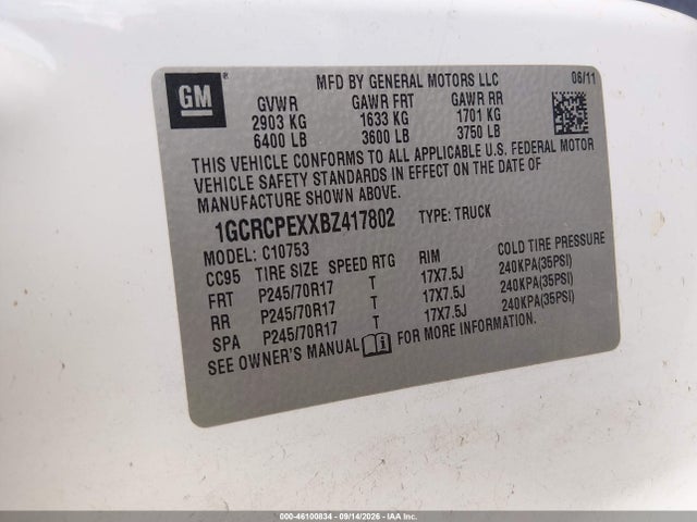 Aukcja sprzedaży 2011 Chevrolet Silverado 1500 Work Truck, vin: 1GCRCPEXXBZ417802, numer aukcji: 46100834