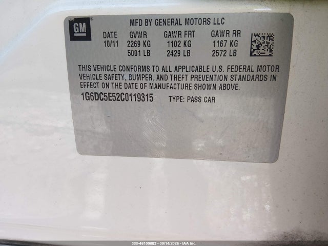 2012 Cadillac Cts Standard მანქანა იყიდება აუქციონზე, vin: 1G6DC5E52C0119315, აუქციონის ნომერი: 46100883