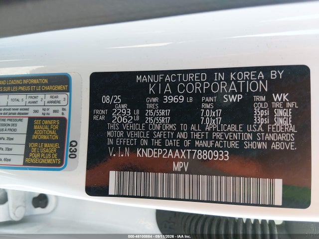 Auction sale of the 2026 Kia Seltos Lx, vin: KNDEP2AAXT7880933, lot number: 46100884