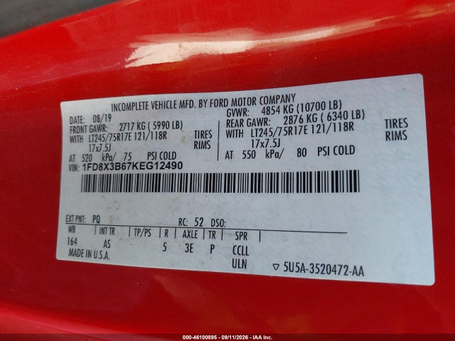 Продаж на аукціоні авто 2019 Ford F-350 Xl, vin: 1FD8X3B67KEG12490, номер лоту: 46100895