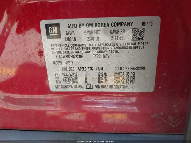 Buick Encore Convenience 2015 KL4CJBSB2FB232109 Image 9