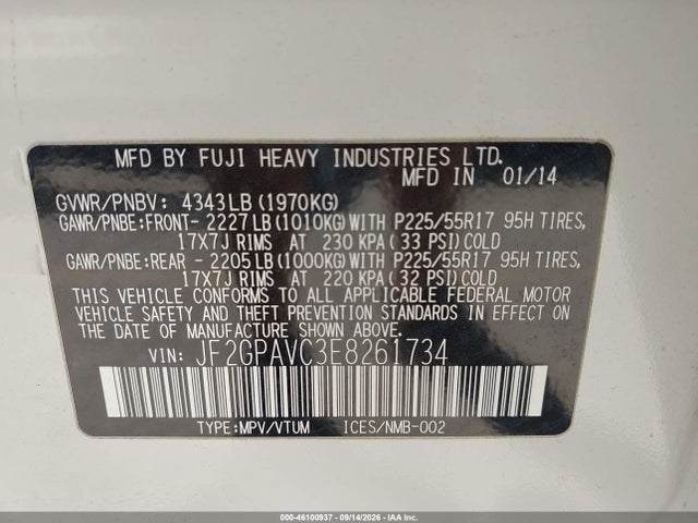 Subaru Xv Crosstrek 2.0i Premium 2014 JF2GPAVC3E8261734 Image 9