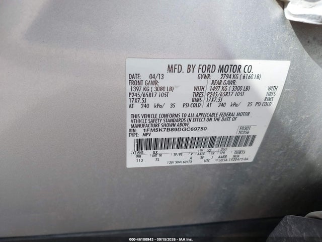 Продажа на аукционе авто 2013 Ford Explorer, vin: 1FM5K7B89DGC69750, номер лота: 46100943