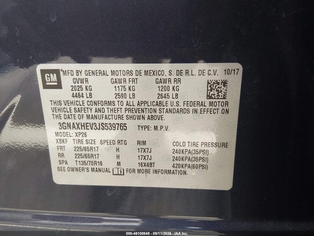 Продаж на аукціоні авто 2018 Chevrolet Equinox Ls, vin: 3GNAXHEV3JS539765, номер лоту: 46100949