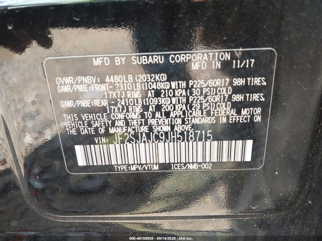 Продаж на аукціоні авто 2018 Subaru Forester 2.5i Limited, vin: JF2SJAJC9JH518715, номер лоту: 46100958