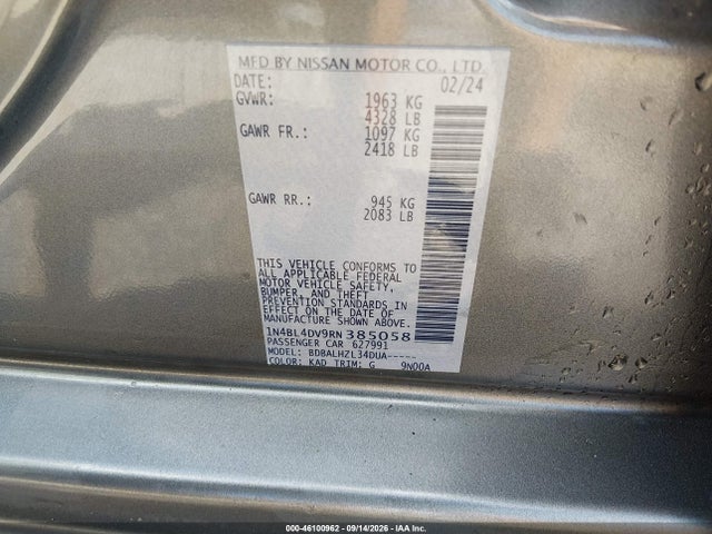 46100962 :رقم المزاد ، 1N4BL4DV9RN385058 vin ، 2024 Nissan Altima Sv Fwd مزاد بيع
