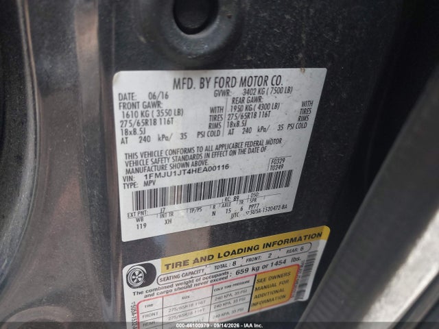 46100979 :رقم المزاد ، 1FMJU1JT4HEA00116 vin ، 2017 Ford Expedition Xlt مزاد بيع