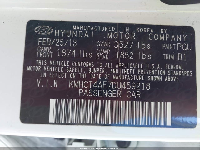 Продаж на аукціоні авто 2013 Hyundai Accent Gls, vin: KMHCT4AE7DU459218, номер лоту: 46101015