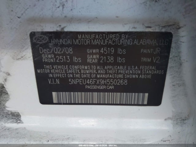 Aukcja sprzedaży 2009 Hyundai Sonata Limited V6, vin: 5NPEU46FX9H550268, numer aukcji: 46101044