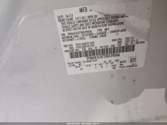 Aukcja sprzedaży 2013 Ford Flex Sel, vin: 2FMGK5C87DBD39006, numer aukcji: 46101046
