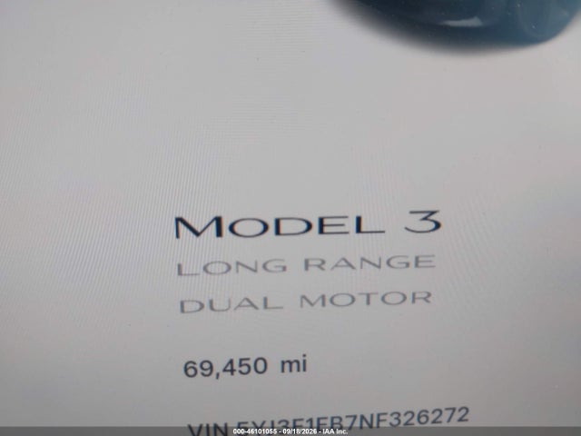 5YJ3E1EB7NF326272 Tesla Model 3 Long Range Dual Motor All-wheel Drive