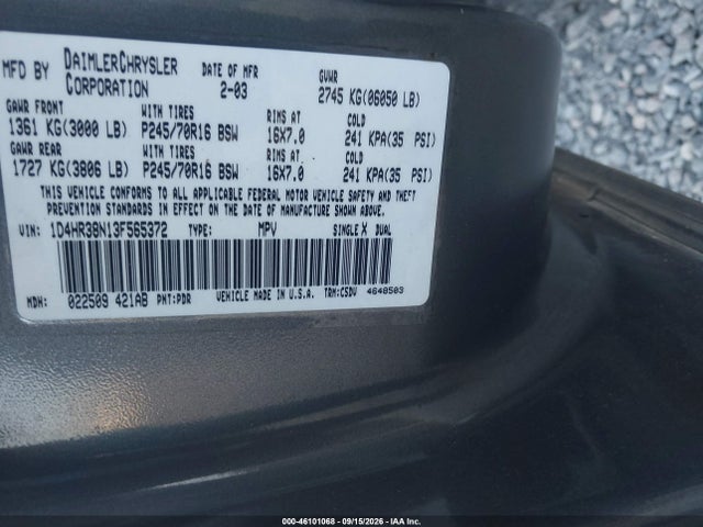 Продажа на аукционе авто 2003 Dodge Durango Sport/sxt, vin: 1D4HR38N13F565372, номер лота: 46101068