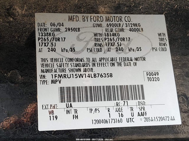 Продажа на аукционе авто 2004 Ford Expedition Xlt, vin: 1FMRU15W14LB76358, номер лота: 46101069