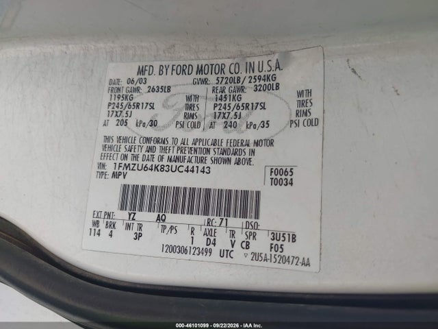 Продажа на аукционе авто 2003 Ford Explorer Eddie Bauer, vin: 1FMZU64K83UC44143, номер лота: 46101099