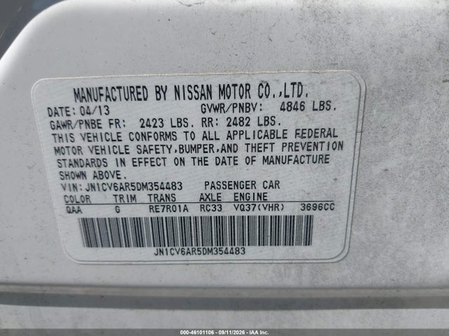 Aukcja sprzedaży 2013 Infiniti G37x, vin: JN1CV6AR5DM354483, numer aukcji: 46101106