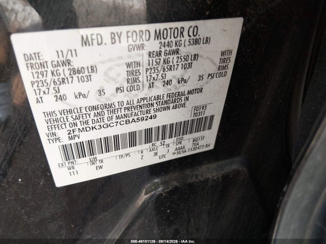 Aukcja sprzedaży 2012 Ford Edge Se, vin: 2FMDK3GC7CBA59249, numer aukcji: 46101126