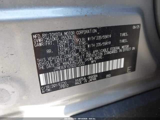 46101132 :رقم المزاد ، JTMEB3FV2SD273330 vin ، 2025 Toyota Rav4 Plug-in Hybrid Xse مزاد بيع