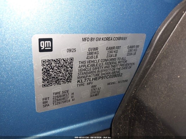 2026 Chevrolet Trax Fwd Lt მანქანა იყიდება აუქციონზე, vin: KL77LHEP9TC039082, აუქციონის ნომერი: 46101134