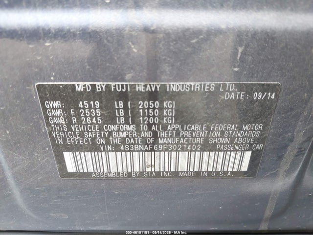 Subaru Legacy 2.5i Premium 2015 4S3BNAF69F3021402 Image 9