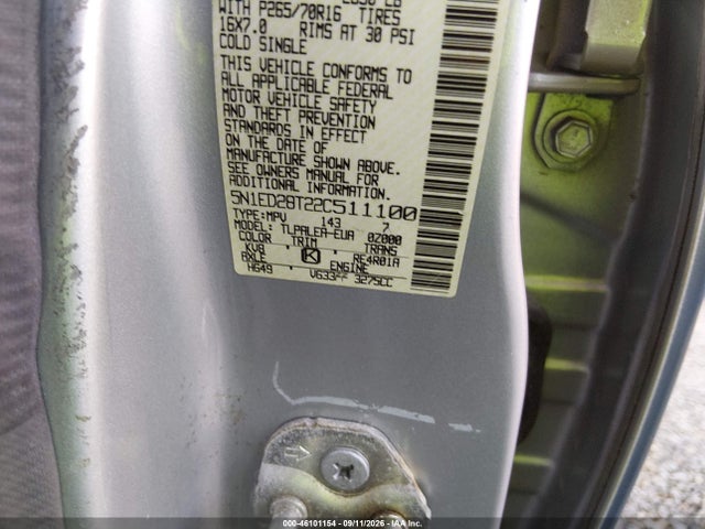 46101154 :رقم المزاد ، 5N1ED28T22C511100 vin ، 2002 Nissan Xterra Xe مزاد بيع