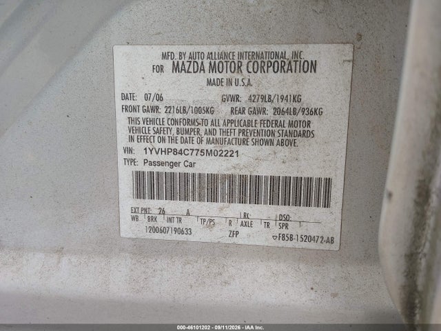 Aukcja sprzedaży 2007 Mazda Mazda6 I Sport Ve, vin: 1YVHP84C775M02221, numer aukcji: 46101202