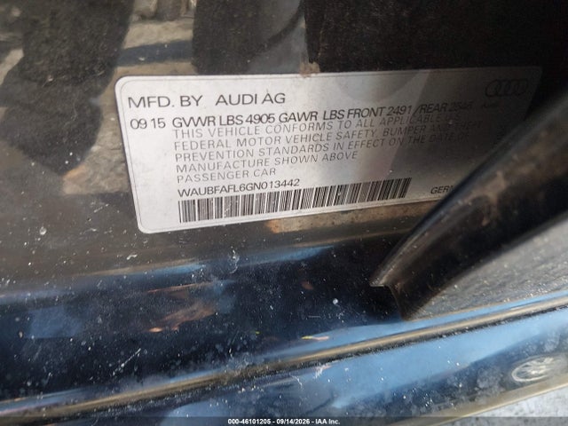 46101205 :رقم المزاد ، WAUBFAFL6GN013442 vin ، 2016 Audi A4 2.0t Premium مزاد بيع