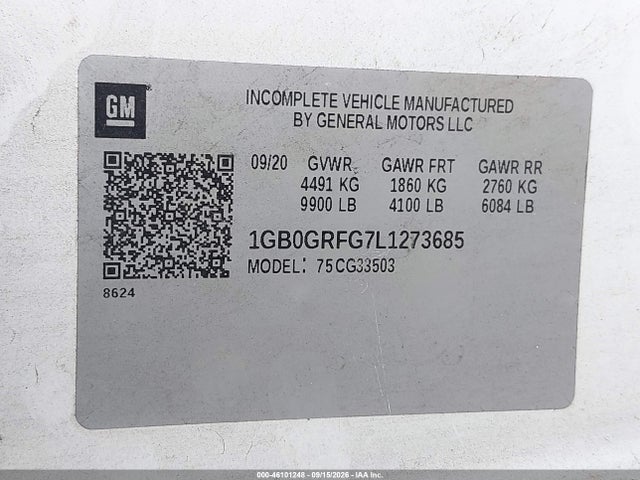 46101248 :رقم المزاد ، 1GB0GRFG7L1273685 vin ، 2020 Chevrolet Express Cutaway Work Van مزاد بيع