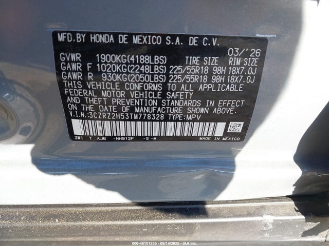 Aukcja sprzedaży 2026 Honda Hr-v Awd Sport, vin: 3CZRZ2H53TM778328, numer aukcji: 46101255