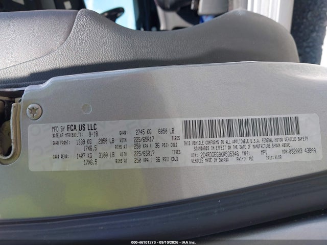Продаж на аукціоні авто 2019 Dodge Grand Caravan Gt, vin: 2C4RDGEG9KR535346, номер лоту: 46101270