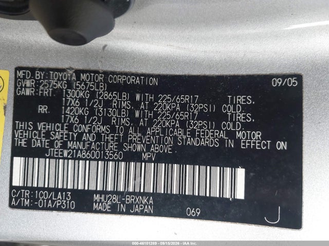 46101289 :رقم المزاد ، JTEEW21A860013560 vin ، 2006 Toyota Highlander Hybrid Limited V6 مزاد بيع