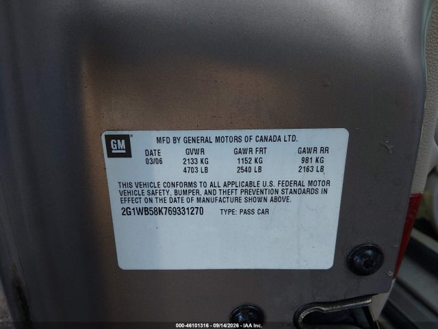 Продажа на аукционе авто 2006 Chevrolet Impala Ls, vin: 2G1WB58K769331270, номер лота: 46101316
