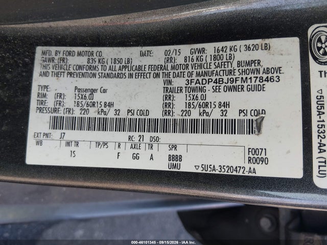 Aukcja sprzedaży 2015 Ford Fiesta Se, vin: 3FADP4BJ9FM178463, numer aukcji: 46101345