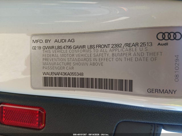 Aukcja sprzedaży 2019 Audi A4 45 Premium, vin: WAUENAF43KA055348, numer aukcji: 46101387