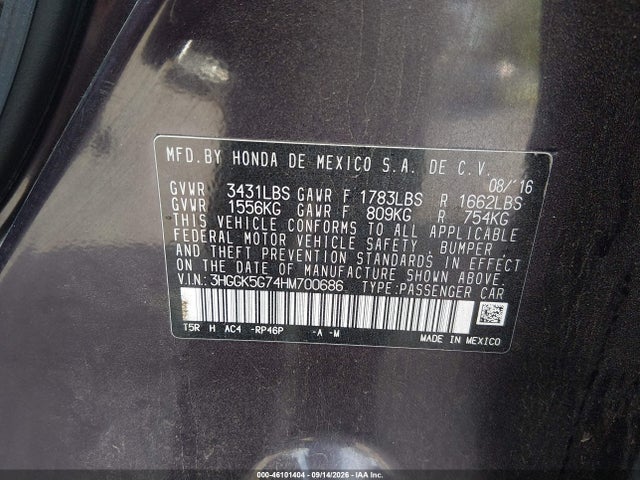 Продаж на аукціоні авто 2017 Honda Fit Ex, vin: 3HGGK5G74HM700686, номер лоту: 46101404