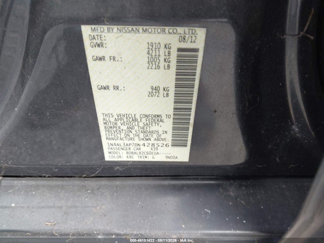 2013 Nissan Altima 2.5 S მანქანა იყიდება აუქციონზე, vin: 1N4AL3AP7DN428526, აუქციონის ნომერი: 46101422