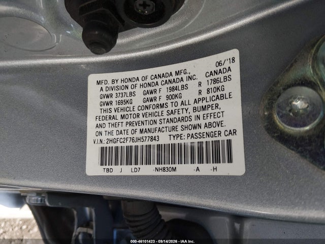 Honda CIVIC EX 2018 2HGFC2F76JH577843 Image 9