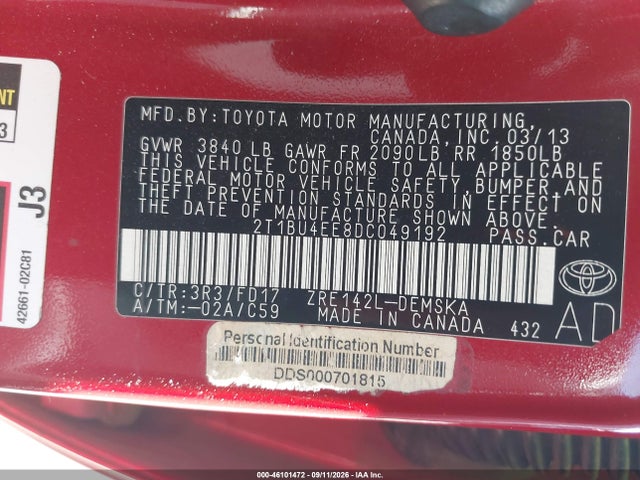 Продаж на аукціоні авто 2013 Toyota Corolla S, vin: 2T1BU4EE8DC049192, номер лоту: 46101472