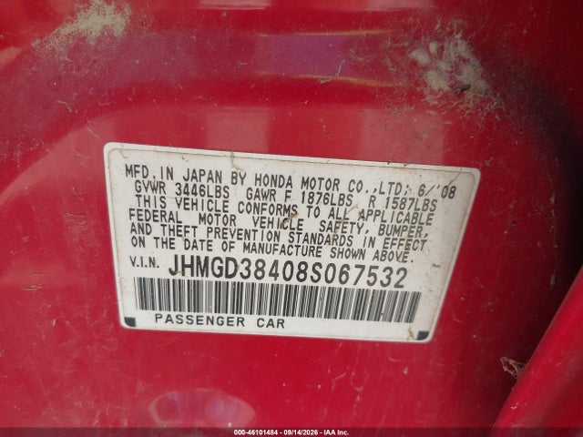 Aukcja sprzedaży 2008 Honda Fit, vin: JHMGD38408S067532, numer aukcji: 46101484