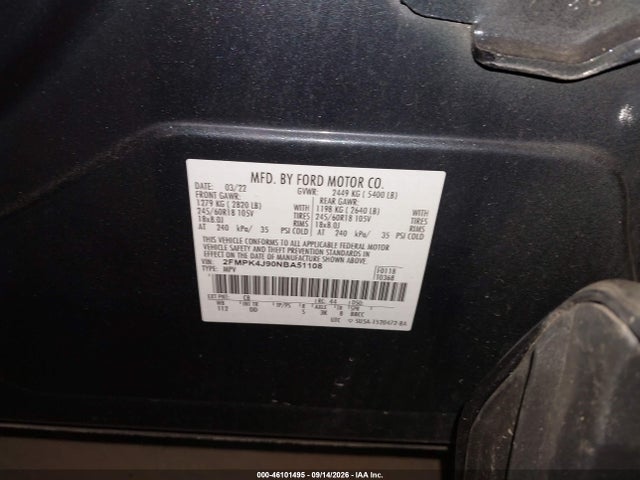 Aukcja sprzedaży 2022 Ford Edge Sel, vin: 2FMPK4J90NBA51108, numer aukcji: 46101495