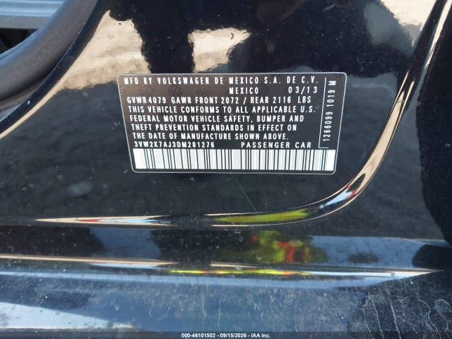 Продажа на аукционе авто 2013 Volkswagen Jetta 2.0l Base/2.0l S, vin: 3VW2K7AJ3DM281276, номер лота: 46101502
