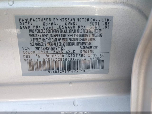 Aukcja sprzedaży 2021 Nissan Sentra Sv Xtronic Cvt, vin: 3N1AB8CV5MY271350, numer aukcji: 46101507