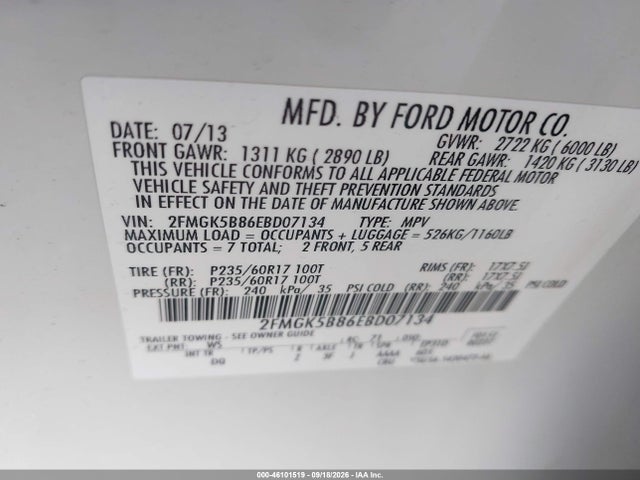 2014 Ford Flex Se მანქანა იყიდება აუქციონზე, vin: 2FMGK5B86EBD07134, აუქციონის ნომერი: 46101519