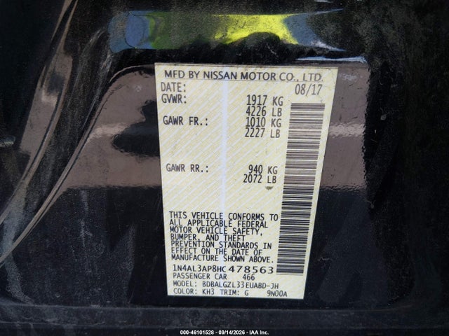 Aukcja sprzedaży 2017 Nissan Altima 2.5 S, vin: 1N4AL3AP8HC478563, numer aukcji: 46101528