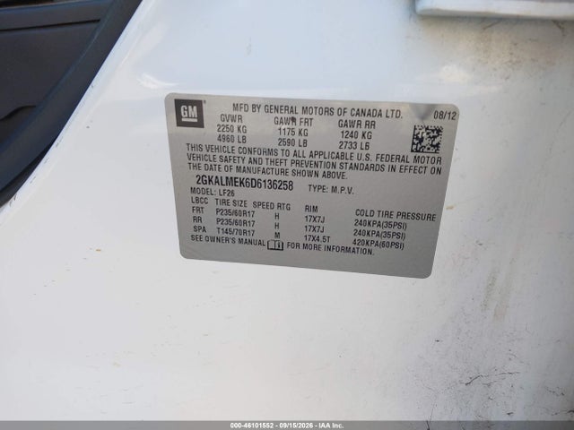 Продажа на аукционе авто 2013 Gmc Terrain Sle-1, vin: 2GKALMEK6D6136258, номер лота: 46101552