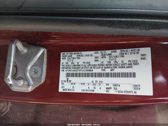 Продажа на аукционе авто 2015 Ford Escape Se, vin: 1FMCU0G7XFUC55868, номер лота: 46101601