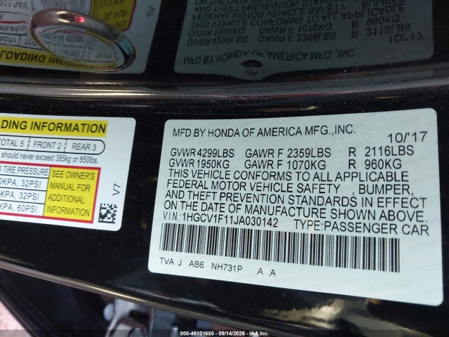Aukcja sprzedaży 2018 Honda Accord Lx, vin: 1HGCV1F11JA030142, numer aukcji: 46101650