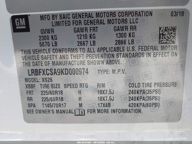 Продажа на аукционе авто 2019 Buick Envision Fwd Essence, vin: LRBFXCSA9KD000974, номер лота: 46101667